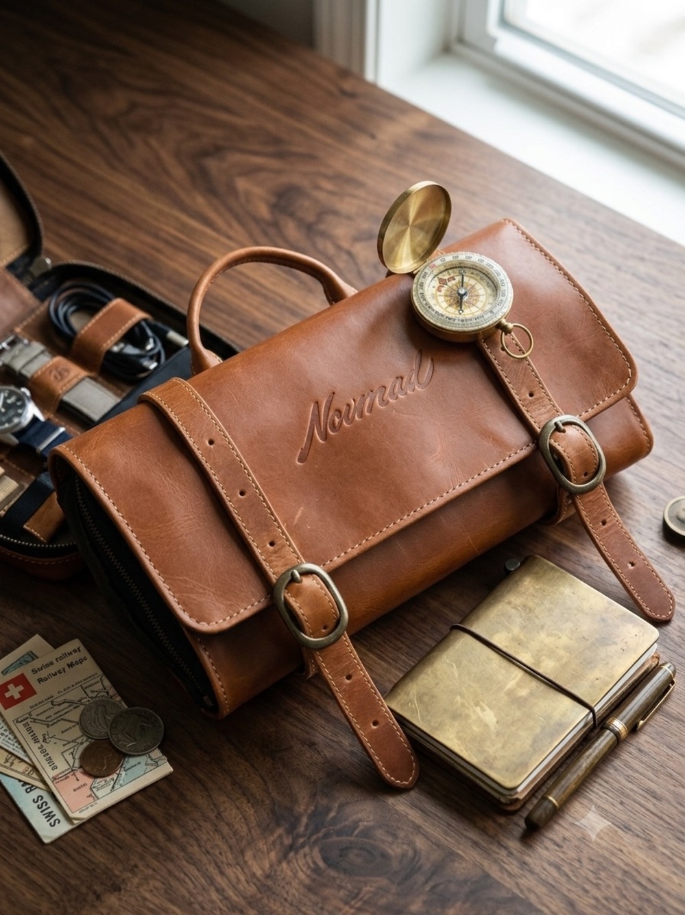 Leather Travel Dopp Kit in Tan - Premium Men's Toiletry Bag